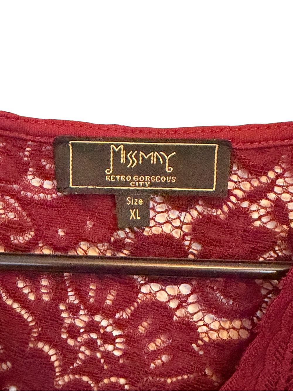 Miss May Retro Gorgeous City Burgundy Lace Chiffon Midi Cocktail Dress Size XL - Picture 4 of 7